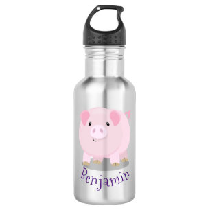 Cute pink pot bellied pig cartoon illustration 532 ml water bottle