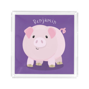 Cute pink pot bellied pig cartoon illustration acrylic tray