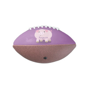 Cute pink pot bellied pig cartoon illustration american football