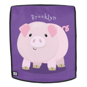 Cute pink pot bellied pig cartoon illustration backpack