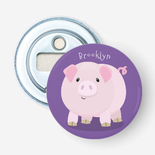 Cute pink pot bellied pig cartoon illustration bottle opener