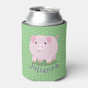 Cute pink pot bellied pig cartoon illustration can cooler
