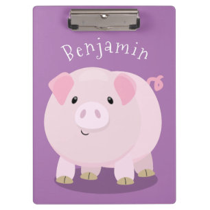 Cute pink pot bellied pig cartoon illustration clipboard