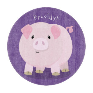 Cute pink pot bellied pig cartoon illustration cutting board