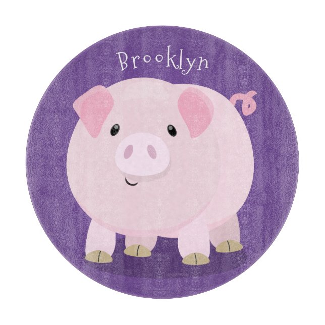 Cute pink pot bellied pig cartoon illustration cutting board (Front)