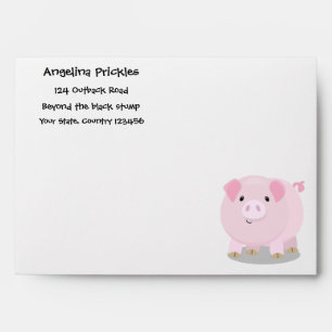 Cute pink pot bellied pig cartoon illustration envelope
