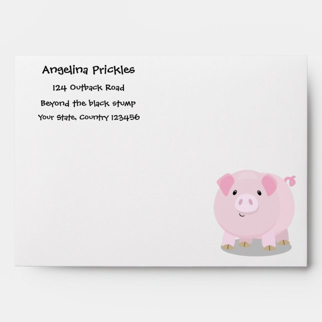 Cute pink pot bellied pig cartoon illustration envelope (Front)