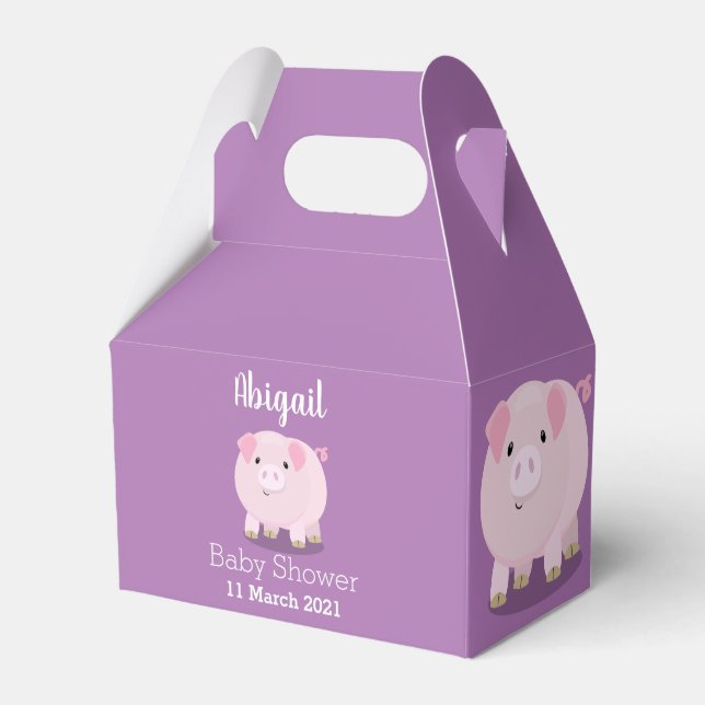 Cute pink pot bellied pig cartoon illustration favour box (Front Side)