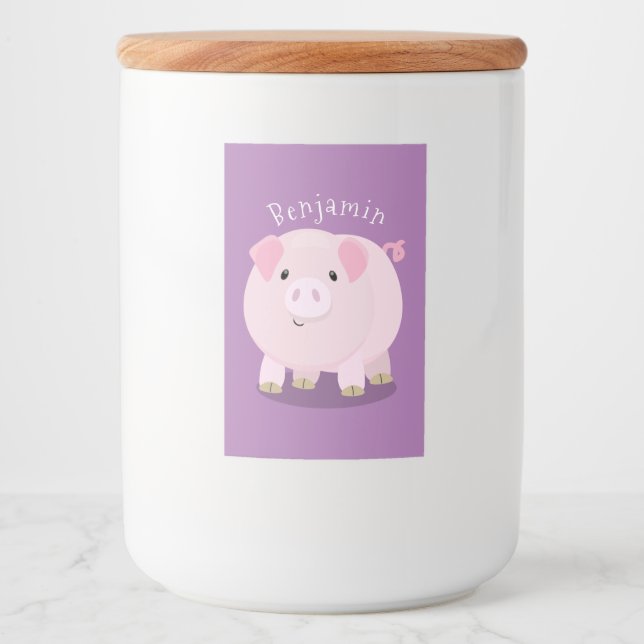 Cute pink pot bellied pig cartoon illustration food label (Front)