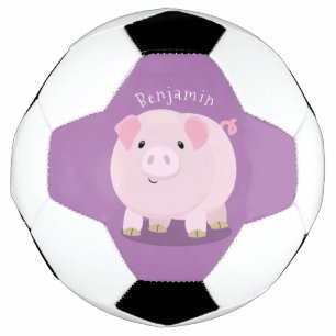 Cute pink pot bellied pig cartoon illustration football