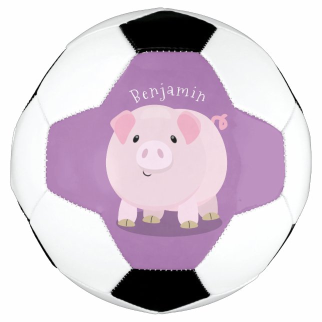 Cute pink pot bellied pig cartoon illustration football (Front)