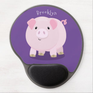 Cute pink pot bellied pig cartoon illustration gel mouse mat