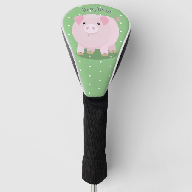Cute pink pot bellied pig cartoon illustration golf head cover (Front)
