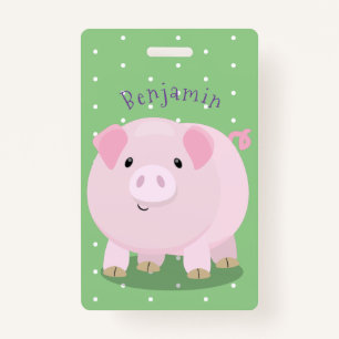 Cute pink pot bellied pig cartoon illustration ID badge