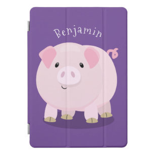Cute pink pot bellied pig cartoon illustration iPad pro cover