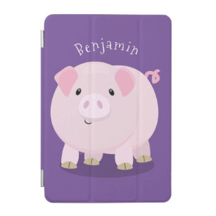 Cute pink pot bellied pig cartoon illustration iPad mini cover