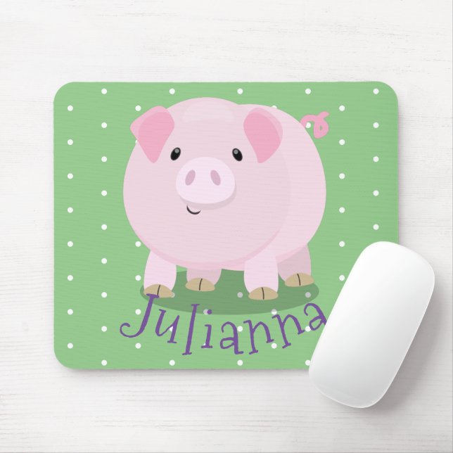 Cute pink pot bellied pig cartoon illustration mouse mat (With Mouse)