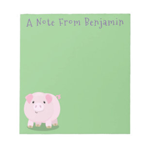 Cute pink pot bellied pig cartoon illustration notepad
