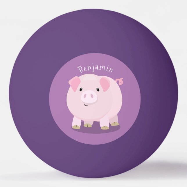 Cute pink pot bellied pig cartoon illustration ping pong ball (Front)