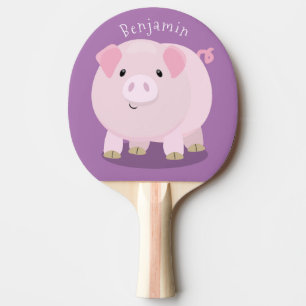 Cute pink pot bellied pig cartoon illustration ping pong paddle
