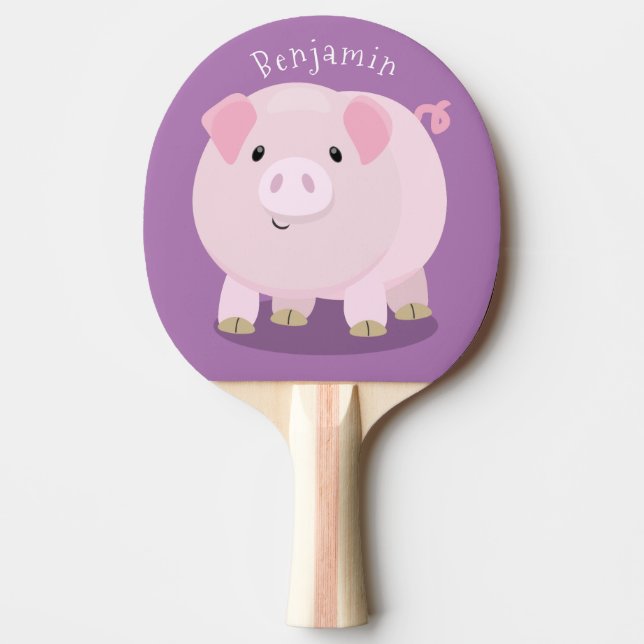 Cute pink pot bellied pig cartoon illustration ping pong paddle (Front)