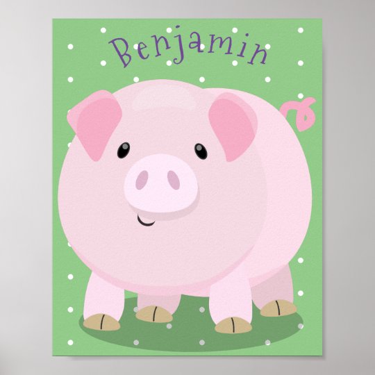 Cute pink pot bellied pig cartoon illustration poster | Zazzle.co.uk