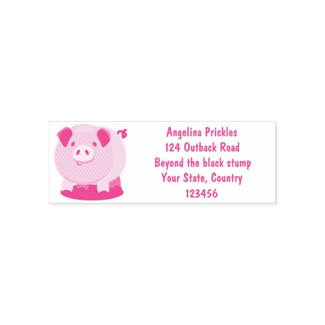 Cute pink pot bellied pig cartoon illustration self-inking stamp (Design)