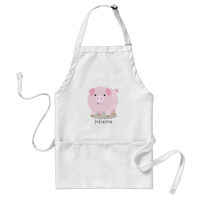 Cute pink pot bellied pig cartoon illustration standard apron (Front)