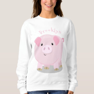 Cute pink pot bellied pig cartoon illustration sweatshirt