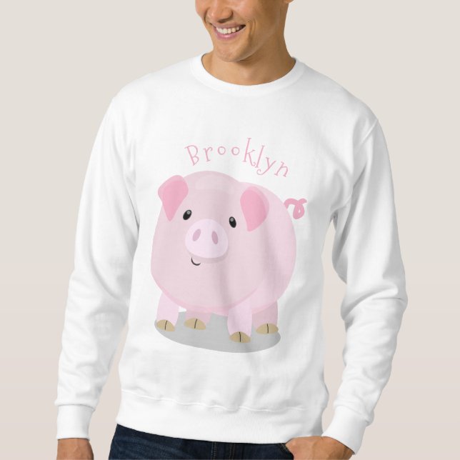 Cute pink pot bellied pig cartoon illustration sweatshirt (Front)