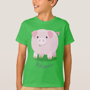 Cute pink pot bellied pig cartoon illustration T-Shirt