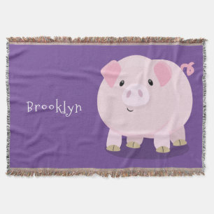 Cute pink pot bellied pig cartoon illustration throw blanket