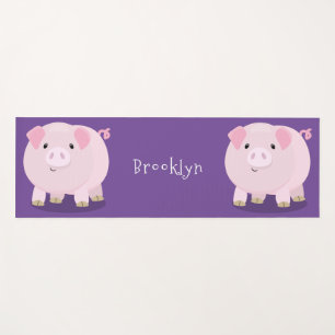 Cute pink pot bellied pig cartoon illustration yoga mat