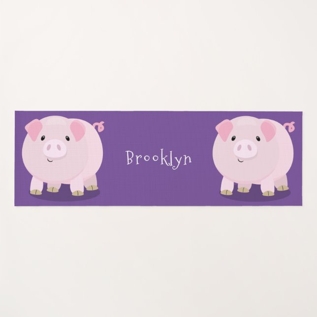 Cute pink pot bellied pig cartoon illustration yoga mat (Front (Horizontal))