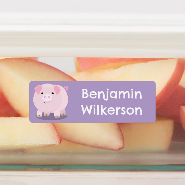 Cute pink pot bellied pig cartoon personalised (Affixed)