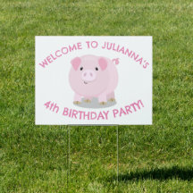 Cute pink pot bellied pig personalised birthday