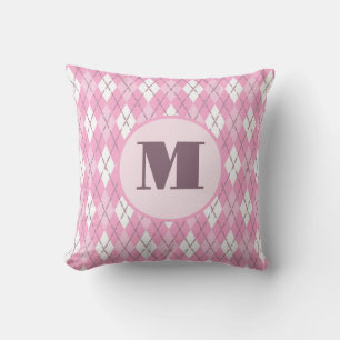 Cute pink preppy argyle custom monogram cushion