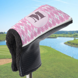 Cute pink preppy argyle custom monogram ladies golf head cover