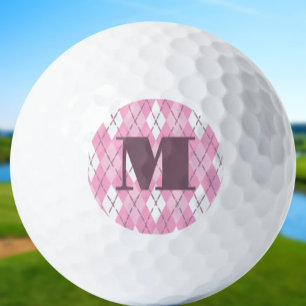 Cute pink preppy argyle ladies custom monogram golf balls