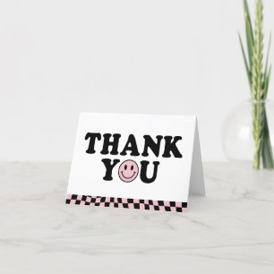 Cute Pink Preppy Smile Birthday Chequered Thank You Card