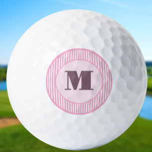 Cute pink preppy stripe monogram personalised golf balls
