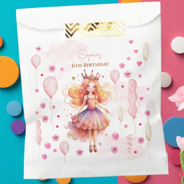 Cute pink princess and balloons birthday favour bags (Creator Uploaded)