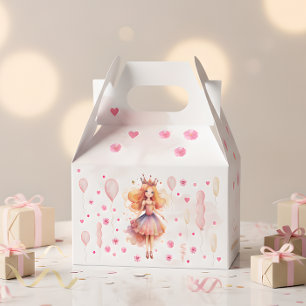 Cute pink princess and balloons birthday favour box