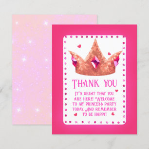 Cute Pink Princess Birthday Flat Thank You Card