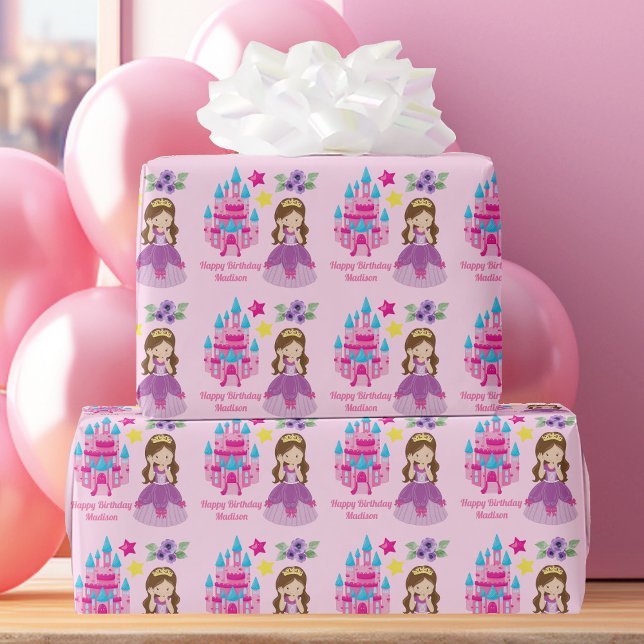 Cute Pink Princess Castle Custom Birthday Girl Wrapping Paper (Creator Uploaded)