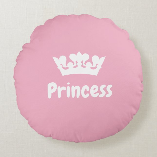 Cute Pink Princess Crown Girl Nursery Round Pillow (Front)