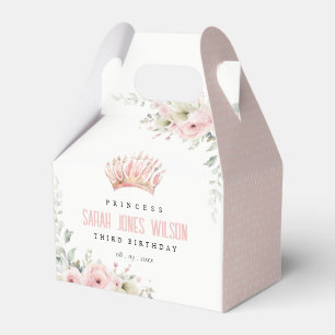 Cute Pink Princess Crown Tiara Floral Birthday Favour Box