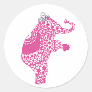 Cute Pink Princess Elephant Children's Stickers