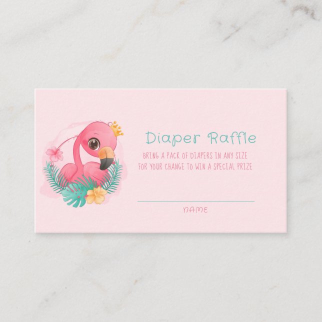 Cute Pink Princess Flamingo Girl Diaper Raffle Business Card (Front)