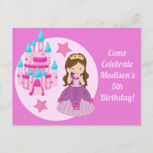 Cute Pink Princess Girl Birthday Party Invitation Postcard